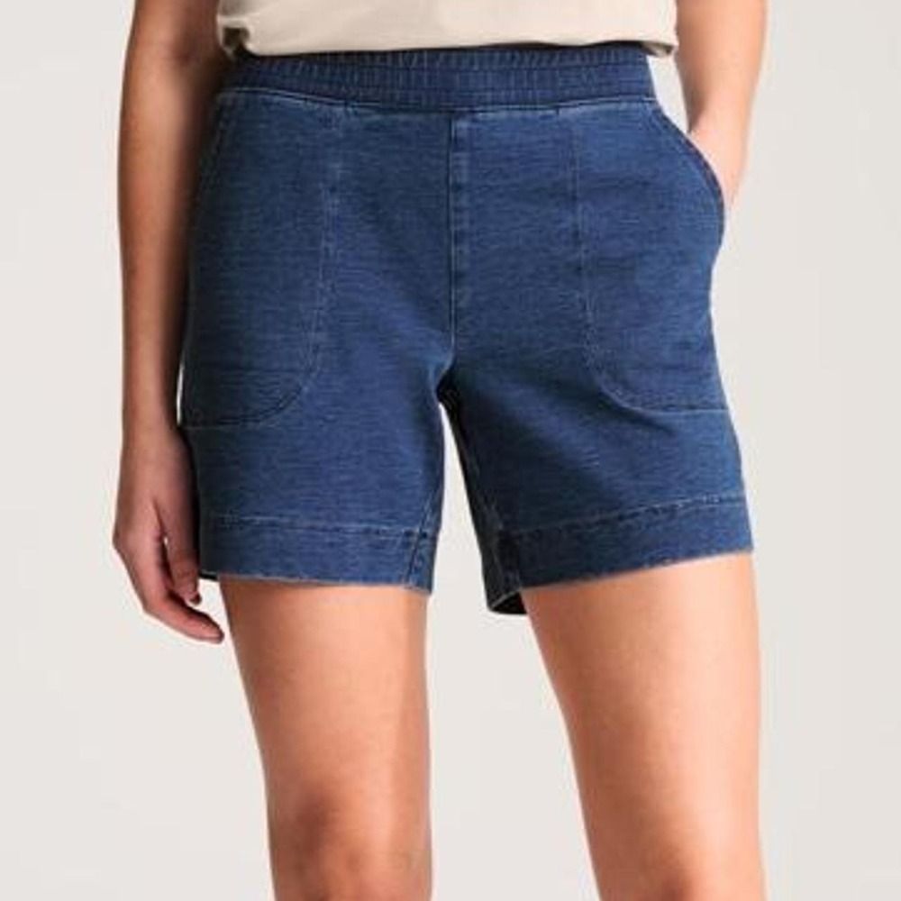 J Jill Pure Jill Indigo Pull On Shorts Blue Elastic Waist Pockets Medium